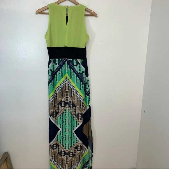 Prelude Maxi Knit Sleeveless Dress Small Colorful Geometric Key Hole Side Slit - Picture 5 of 12